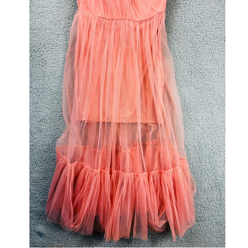 Lace & Beads Dress Women's 10 Blush Pink Arleth One Shoulder Tulle Midi Formal - Picture 6 of 16